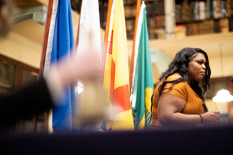 UCD LawSoc's Deborah Obarisiagbon pictured speaking. Photograph: Tom Honan