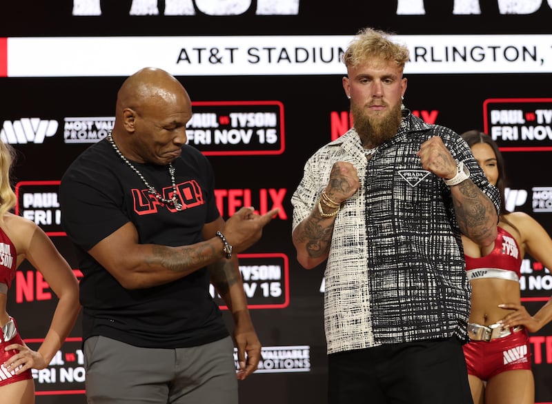 Mike Tyson and Jake Paul in New York earlier this year. Photograph: Michael Loccisano/Getty 