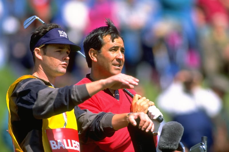 Seve Ballesteros with caddie Billy Foster in 1994. Photograph: Stephen  Munday/Getty