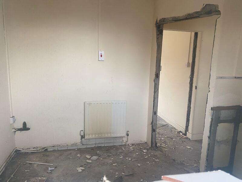 The inside of Joseph McGuinness’ council flat in Mercer House, Dublin 2, “gutted” while he was in hospital. Photo: Jack Power