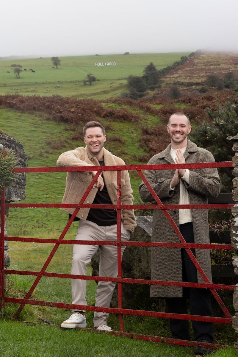 Sam wears: tweed coat, Magee 1866, €675; jumper, Inis Meáin Knitwear, €560; black jeans, Levi’s at Zalando, €90; boots, Sam’s own. Jack wears: jacket, Louis Vuitton SS25 collection coming soon; T-shirt, Selected at Jervis Shopping Centre, €24.99; trousers, Massimo Dutti, €89.95; shoes, Jacks own. Photograph: Emily Quinn