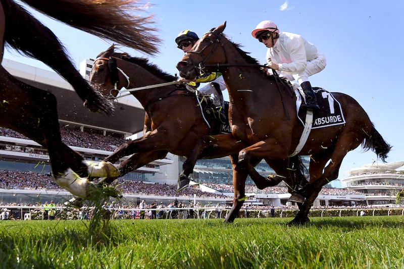 Zac Purton riding Absurde in the Melbourne Cup last year at Flemington Racecourse in Melbourne. Photograph: William West/AFP 