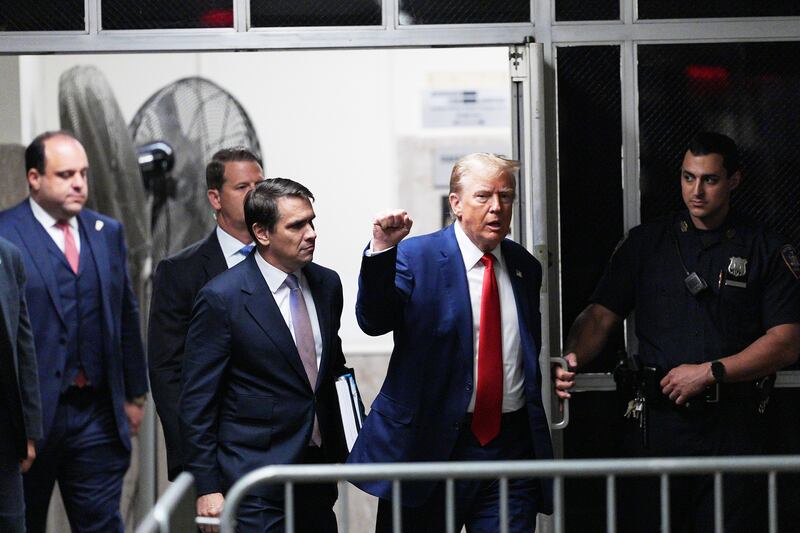 Former US president Donald Trump arrives for his trial for allegedly covering up hush money payments, at Manhattan Criminal Court, New York city, on Friday. Photograph: Curtis Means/Getty 