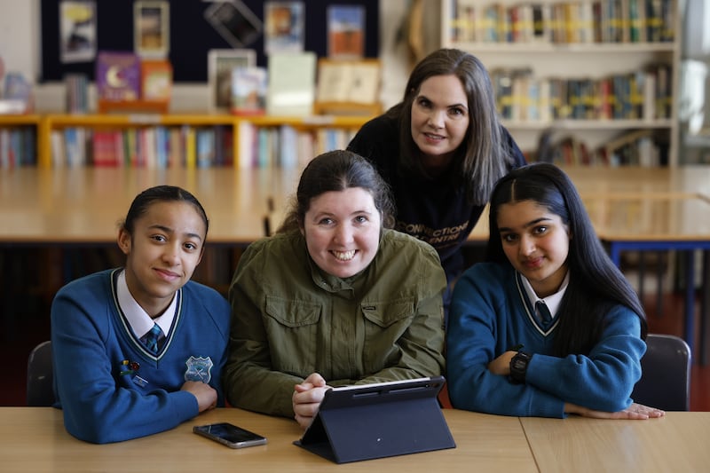 Student Selina Prah, Rebecca Kealy, Antoinette Guiney of the Connections Art Centre and student Isha Nair