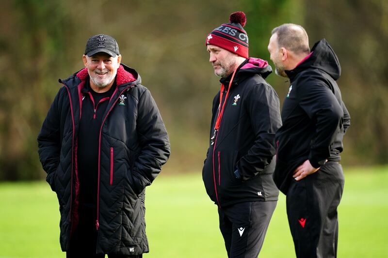 Wales head coach Warren Gatland during a training session at the Vale Resort, Hensol. Photograph: Ben Birchall/PA