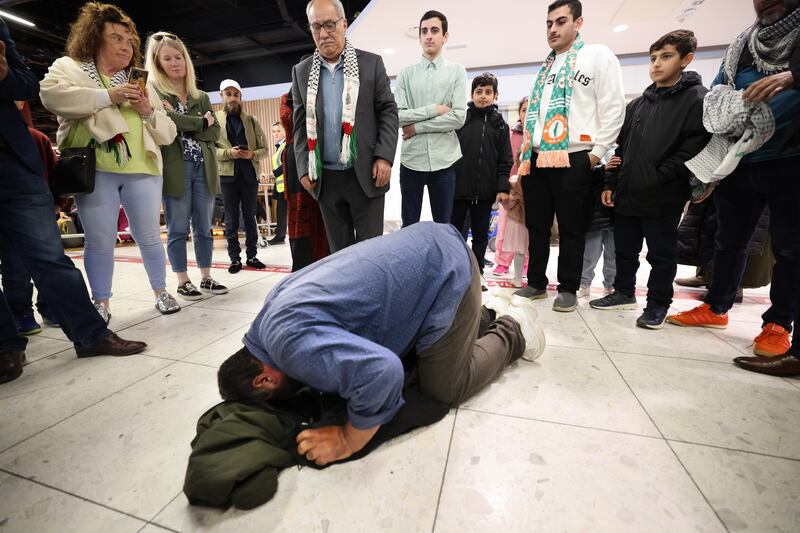 Zak Hania arriving at Dublin Airport on Saturday afternoon. Photograph: Dara Mac Dónaill 