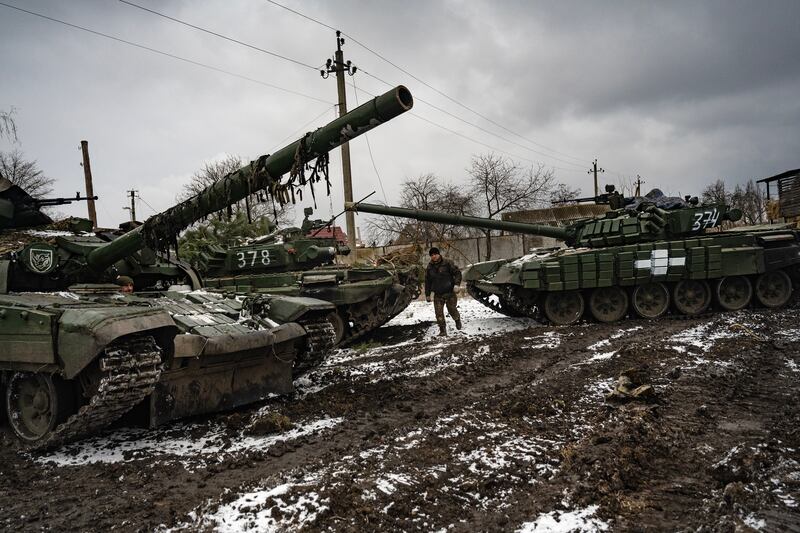 Tanks in a village near the front in eastern Ukraine on February 5th, 2023. Russian forces are expected to make a major push to retake lost territory in the east. Photograph: Lynsey Addario/The New York Times