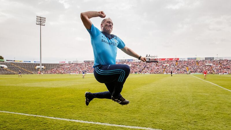 Liam Cahill celebrates during Tipperary’s Under-20 final win over Cork. Photograph: Tommy Dickson/Inpho