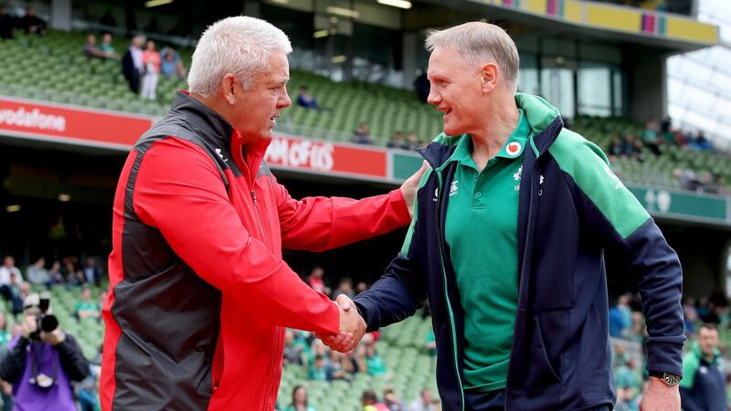 Warren Gatland and Joe Schmidt at the Aviva Stadium in September. Photograph: Dan Sheridan/Inpho