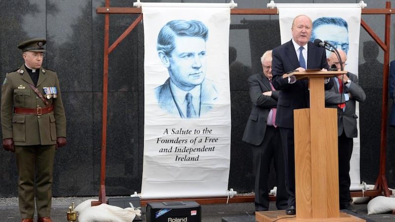 Conor Brady delivering the graveside oration at the Michael Collins and Arthur Griffith commemoration at Glasnevin Cemetary. Photograph: Eric Luke