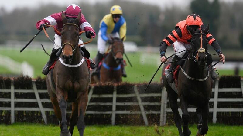 Brian Cooper riding Lieutenant Colonel (left) clear the last to win The Bar One Racing Hatton’s Grace Hurdle at Fairyhouse. Photograph: Alan Crowhurst/Getty Images