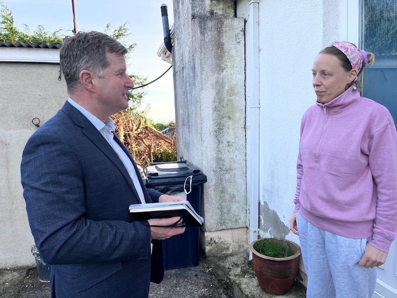 Senator Malcolm Byrne chats with Helen Leonard in Coolgreany village. Photograph: Marie O'Halloran