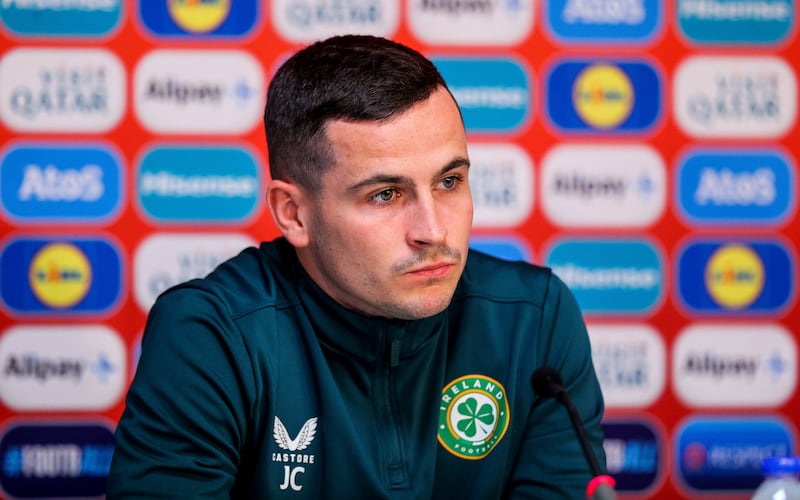 Josh Cullen during a press conference at Stadium Algarve. 'Obviously the campaign hasn’t gone how we wanted it to as players but the motivation is the same in every game.' Photograph: Ryan Byrne/Inpho