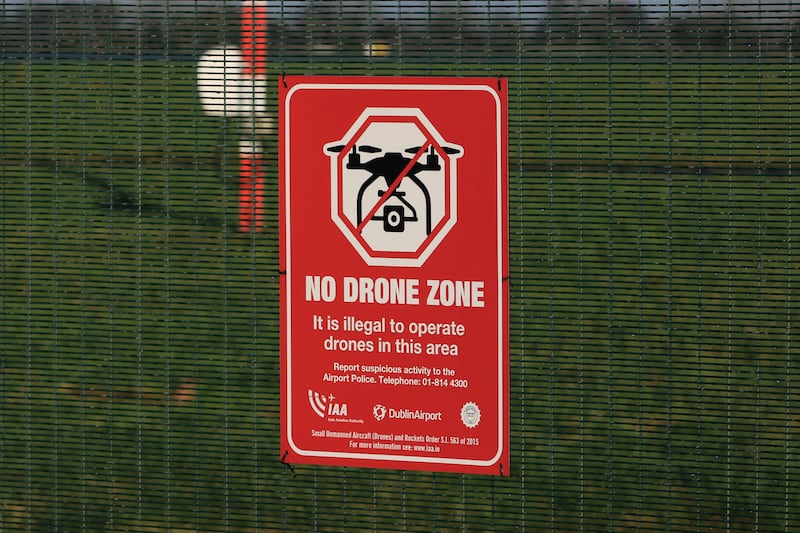 File photograph of a sign prohibiting the operation of drones near Dublin Airport. Photograph: Nick Bradshaw