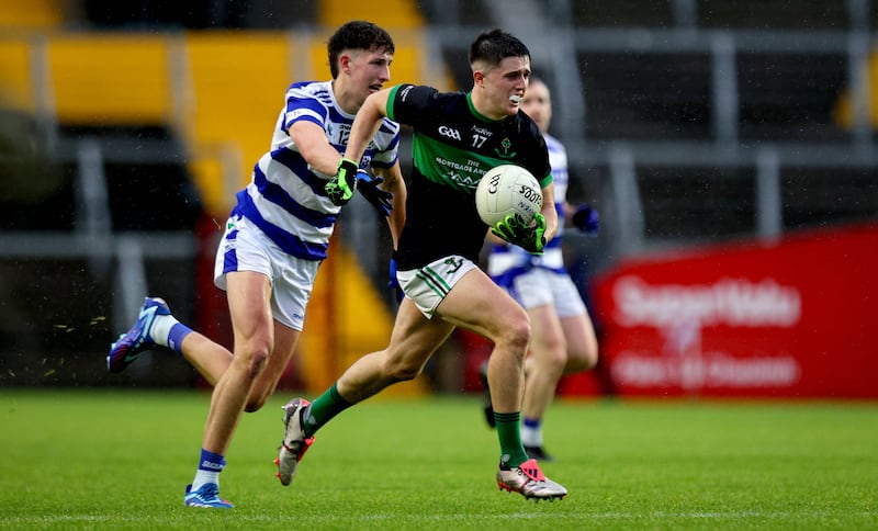 Castlehaven’s Sean Browne and Bryan Hayes of Nemo Rangers. Photograph: Ryan Byrne/Inpho