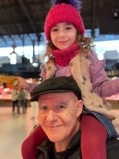 Conor Pope and his daughter in Barcelona