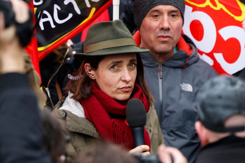 French CGT trade union general secretary Sophie Binetat a demonstration in Paris on Friday after pension plan reforms received constitutional validation.  Photograph:  Geoffroy Van der Hasselt /AFP via Getty Images