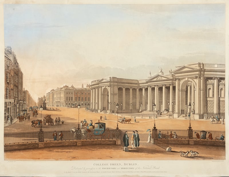 Robert Havell’s coloured aquatint of College Green, Dublin (€1,500-€2,000) in Adam's Irish Old Masters auction