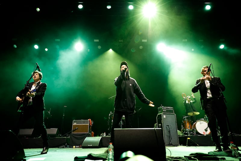 James Walbourne, Ian Lynch and Spider Stacy perform on stage. Photograph: Nick Bradshaw