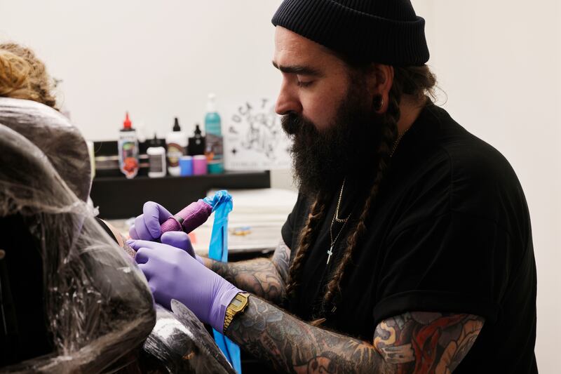 Kevin McNamara at work in Dublin Ink tattoo studio. Photograph: Alan Betson
