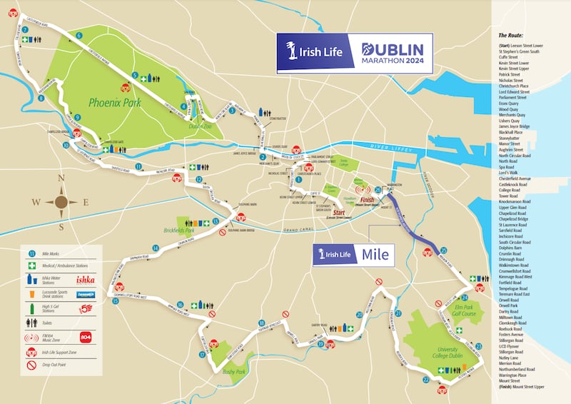 The 2024 Dublin Marathon route. Photograph: Irish Life Dublin Marathon website