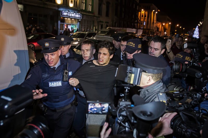 Fatal stabbing in Dundalk ,Day2.Pic shows Mohamed Morei (black hair,black top,grey tracksuit bottoms) at Dundalk courthouse this evening.Pic Gary Ashe/The Star.4/1/2018