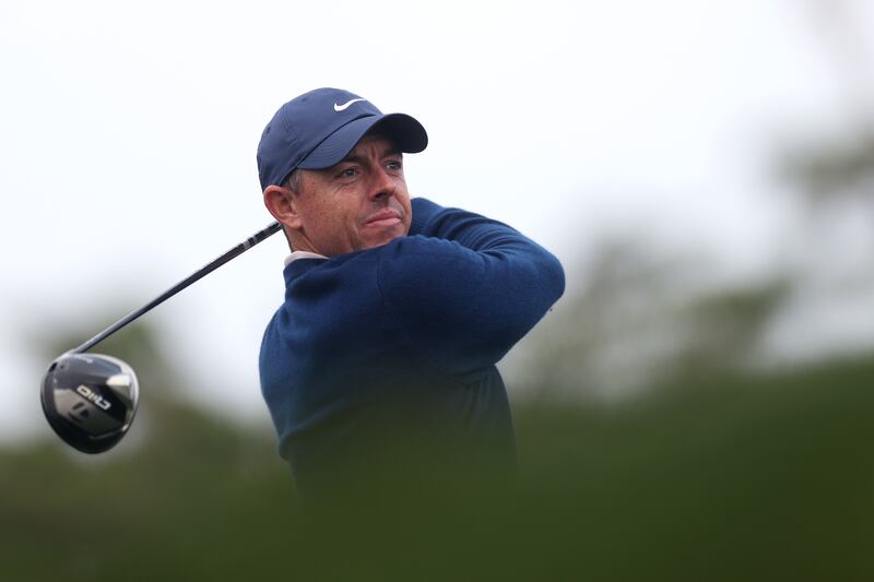 Rory McIlroy plays his shot from the second tee during the final round of the AT&T Pebble Beach Pro-Am. Photograph: Ezra Shaw/Getty Images