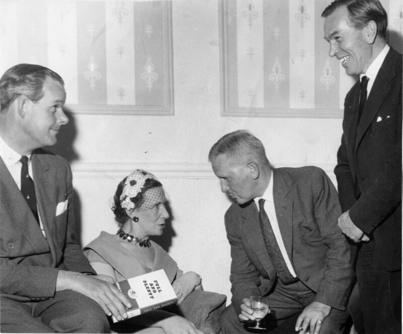 Mary Laverty at the launch in 1960 in Julry’s Hotel, Dublin of the second edition of Full and Plenty, with Peter Odlum, George Shackleton and GE Hetherington, Photograph: Eddie Kelly