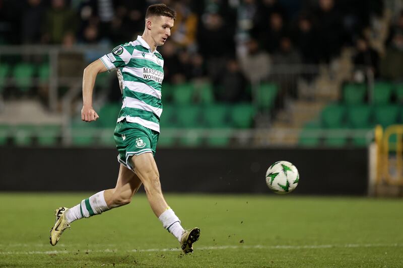 Shamrock Rovers' Johnny Kenny scores his side’s third goal against FK Borac with a deft finish. Kenny is heading back to Celtic in January after his loan deal ends. Photograph: Laszlo Geczo/Inpho 