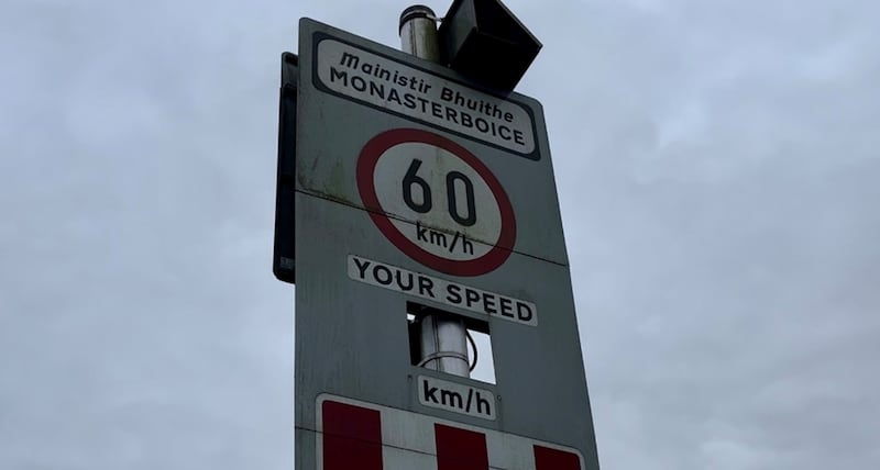 The flashing sign on a hazardous stretch of road in Monasterboice, Co Louth, has been out of action for more than a year.