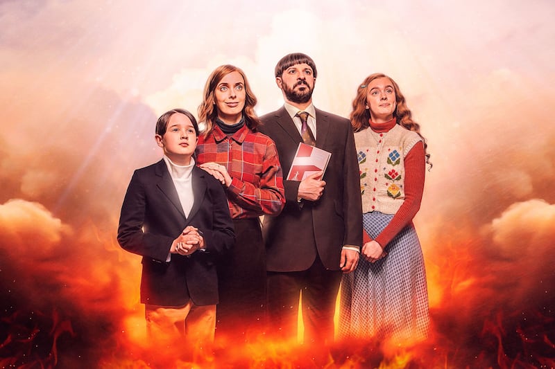 Everyone Else Burns: Harry Connor as Aaron, Kate O'Flynn as Fiona, Simon Bird as David and Amy James-Kelly as Rachel.