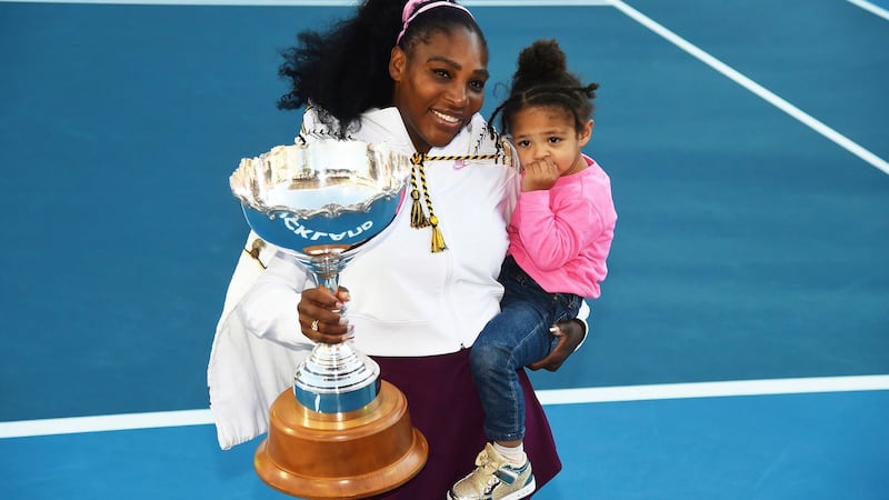 Serena Williams from the United States with daughter Alexis Olympia Ohanian Jr after  winning her singles finals match against   Jessica Pegula at the ASB Classic in Auckland, New Zealand on January 12th, 2020. Photograph: Chris Symes/Photosport via AP