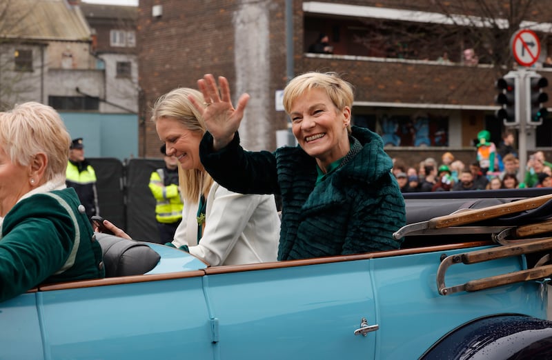 Vera Pauw, head coach of the Republic of Ireland women's national football team, greets the crowds. Photograph: Alan Betson 
