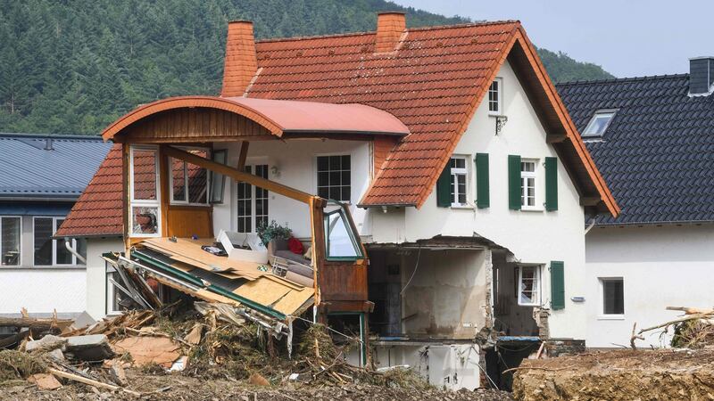 A destroyed house is pictured in Insul near Bad Neuenahr-Ahrweiler, western Germany, on Saturday. Photograph: Getty