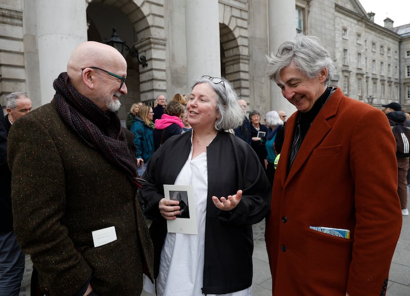 Author Roddy Doyle with Trinity provost Linda Doyle and former Abbey director Fiach Mac Conghail. Photograph: Nick Bradshaw