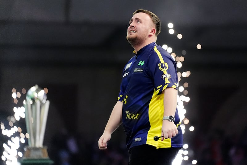 Luke Littler took it in his stride as he finished with a dazzling three-dart average of 102.73. Photograph: Zac Goodwin/PA