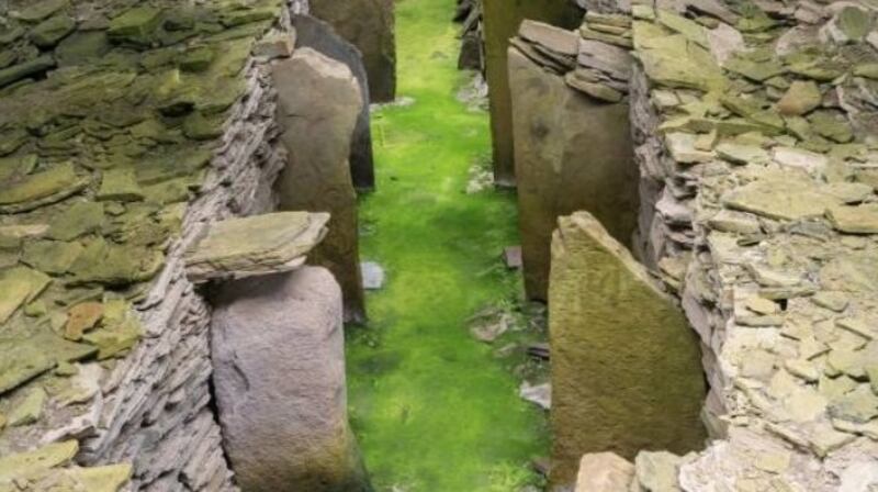 Midhowe Chambered Cairn a neolithic chambered cairn of the Orkney-Cromarty type on the island of Rousay in the Orkney Islands. Photograph: Getty