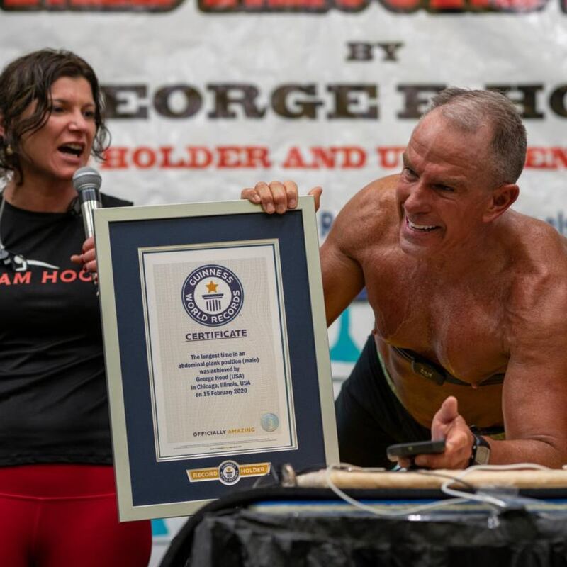 World record: George Hood held his plank for 8hr, 15min, 15sec. Photograph: Josef Holic