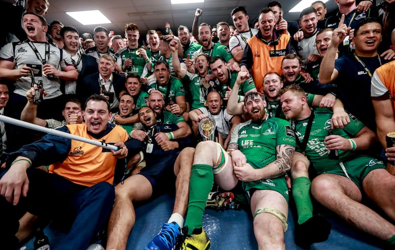 The Connacht team celebrate after beating Leinster in the 2016 PRO12 final at Murrayfield. Photograph: James Crombie/Inpho