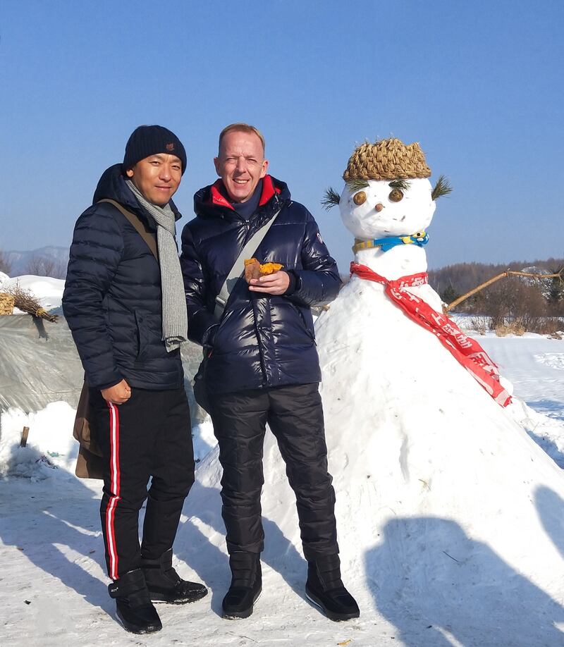 Martin Nugent and his partner, Wu Chunguang, in Mudanjiang, in China