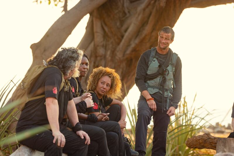 Leomie Anderson, Mel B and Laurence Llewelyn-Bowen on Celebrity Bear Hunt. Photograph: Netflix