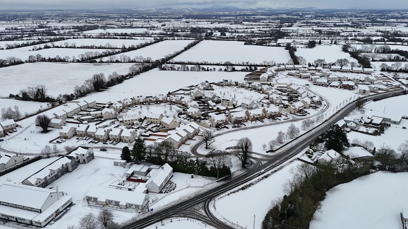 Snow blankets the village of Killeshin, County Laois, on Sunday. Photograph: Niall Carson/PA Wire