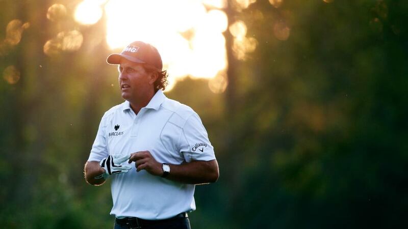 Phil Mickelson of the United States leads the US Open at Merion Golf Club by one  after three rounds. Photograph:  Rob Carr/Getty Images