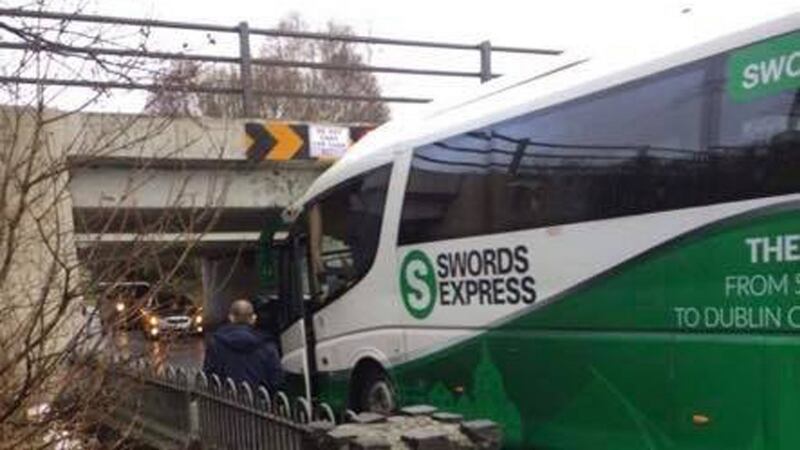 A school bus  crashed at an underpass in Blakestown Road near Blanchardstown on Tuesday  morning. Photograph: PA