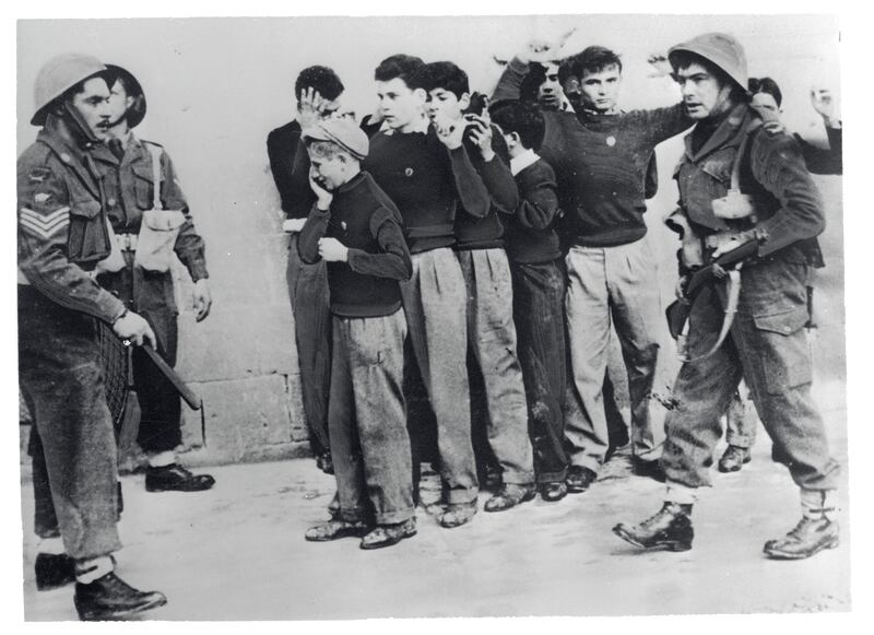 British soldiers round up students in Nicosia, Cyprus in 1956 after they staged a demonstration in protest of British treatment of leaders calling for union of Cyprus with Greece. Photograph: Bettmann Archive