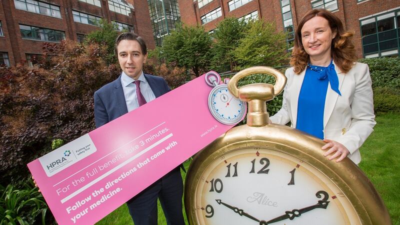 Minister for Health Simon Harris TD pictured in September 2016 at the initial launch of the HPRA’s campaign with Lorraine Nolan, Chief Executive of the HPRA. The campaign is running again throughout the month of April, 2017