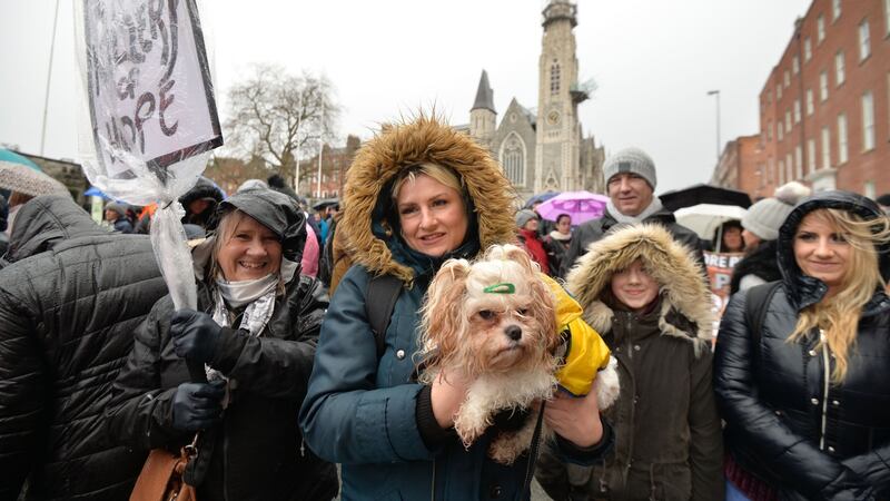 An anti-homelessness protest in Dublin city centre on Saturday. Photograph: Alan Betson