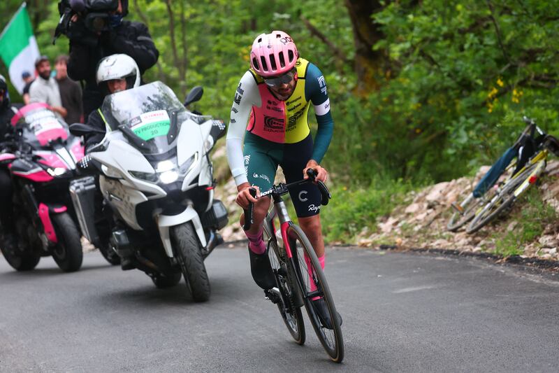 Ben Healy climbs during stage eight of the Giro d'Italia between Terni and Fossombrone. Photograph: Luca Bettini/AFP via Getty Images