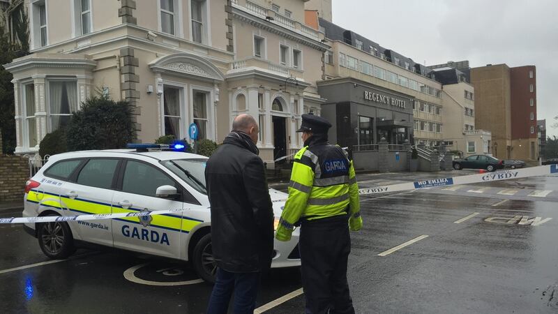 Gardaí at the Regency Hotel in Dublin where David Byrne was shot dead and two others were injured in February 2016 during a shooting incident at a boxing match weigh-in. Photograph: Alan Betson