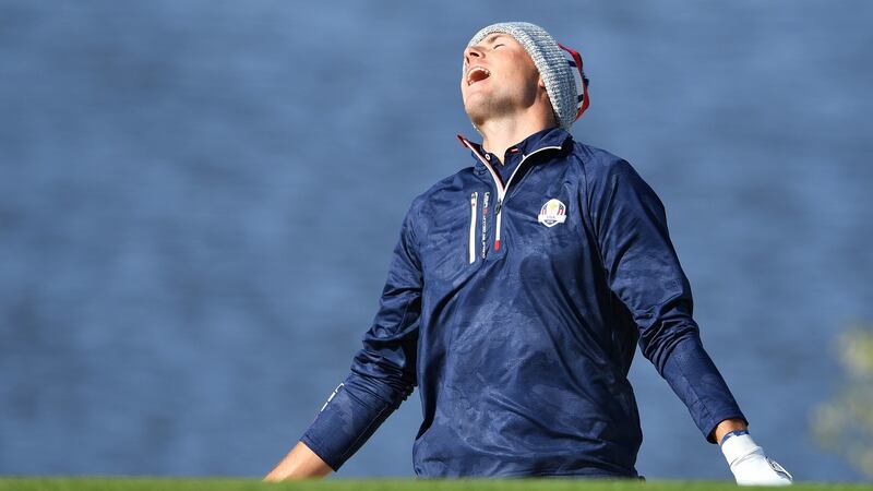 Jordan Spieth  reacts to a shot. Photograph:  Stuart Franklin/Getty Images